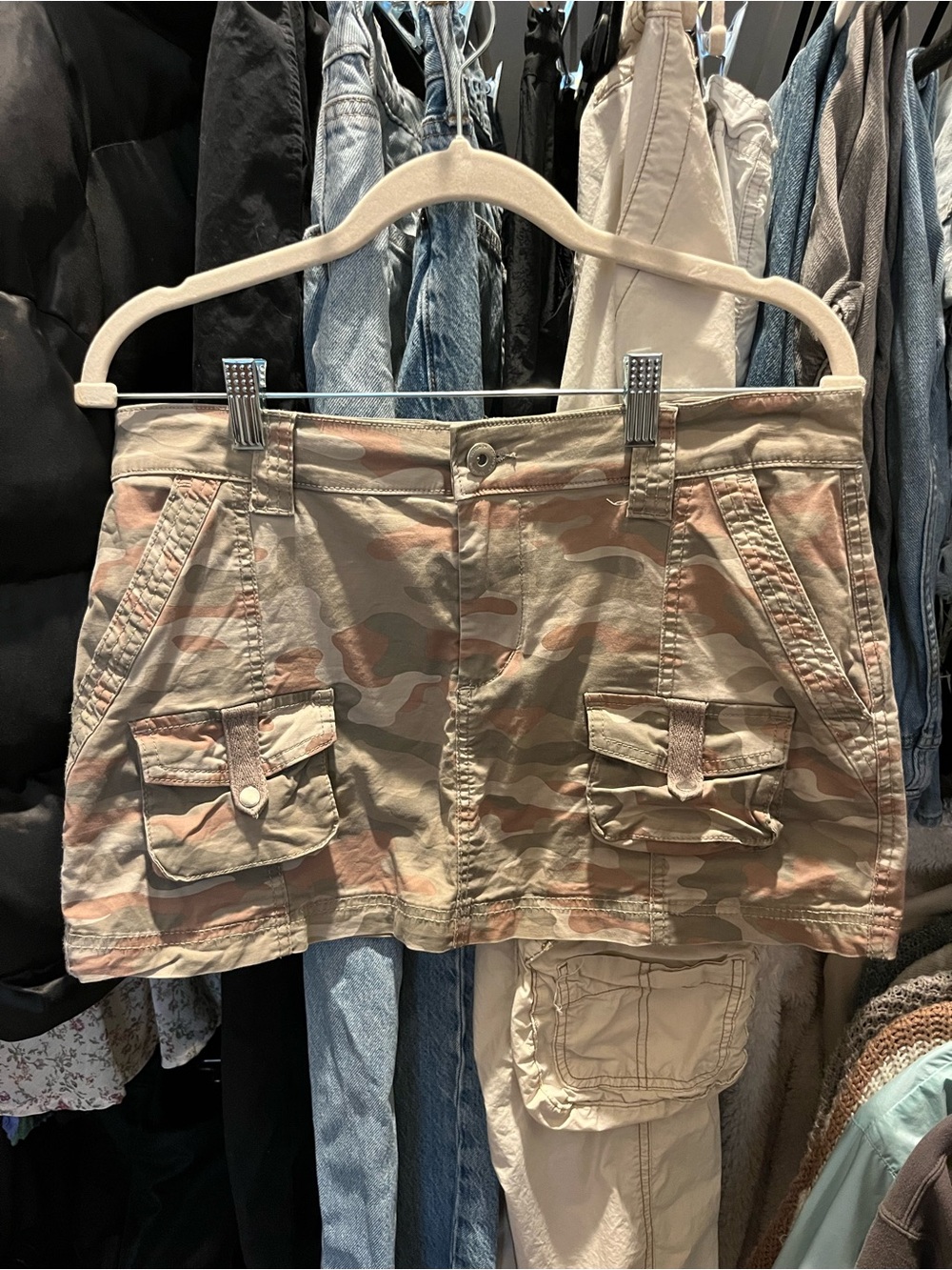 Cotton On Beige & Light Pink Camo Cargo Mini Skirt Shorts